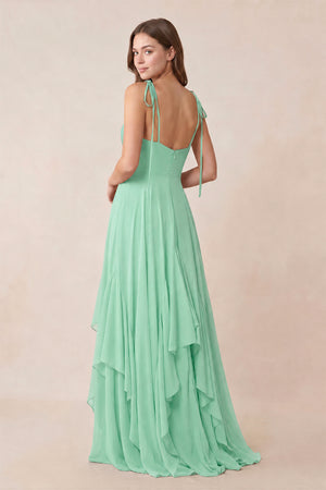 Cami Strap Ruffled A - Line Chiffon Bridesmaid Dress in Pale Pistachio - KissProm Bridesmaid Dresses