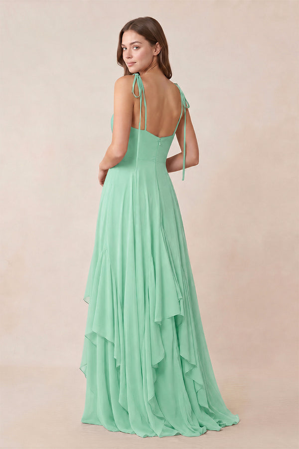 Cami Strap Ruffled A - Line Chiffon Bridesmaid Dress in Pale Pistachio - KissProm Bridesmaid Dresses
