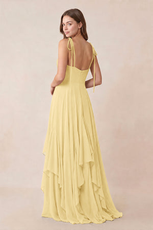 Cami Strap Ruffled A - Line Chiffon Bridesmaid Dress in Pastel Yellow - KissProm Bridesmaid Dresses