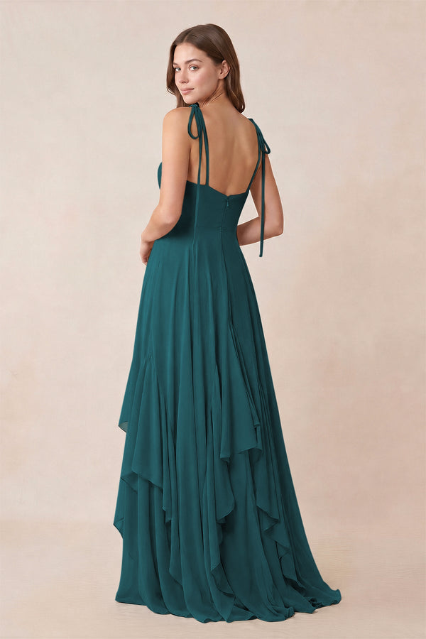 Cami Strap Ruffled A - Line Chiffon Bridesmaid Dress in Pine - KissProm Bridesmaid Dresses