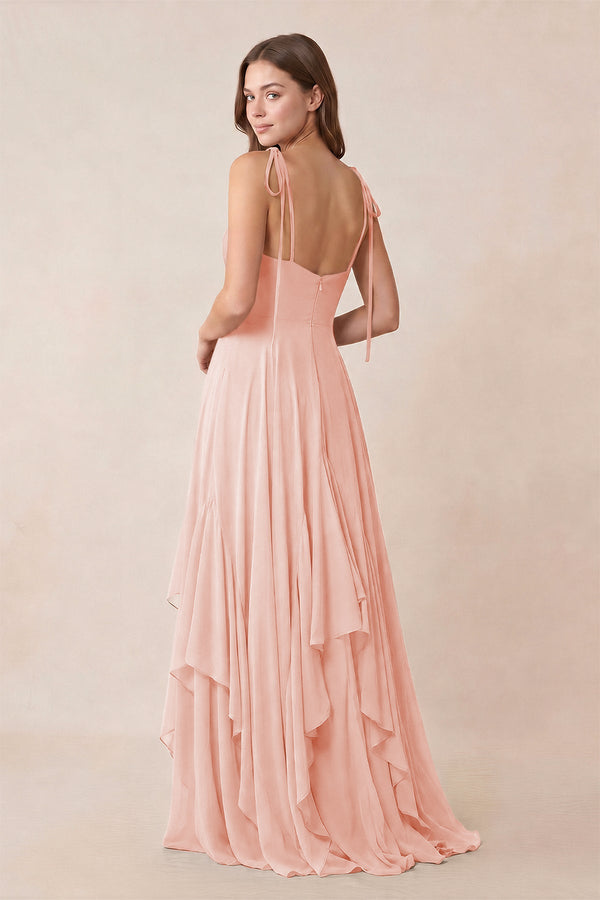 Cami Strap Ruffled A - Line Chiffon Bridesmaid Dress in Rose Petal - KissProm Bridesmaid Dresses