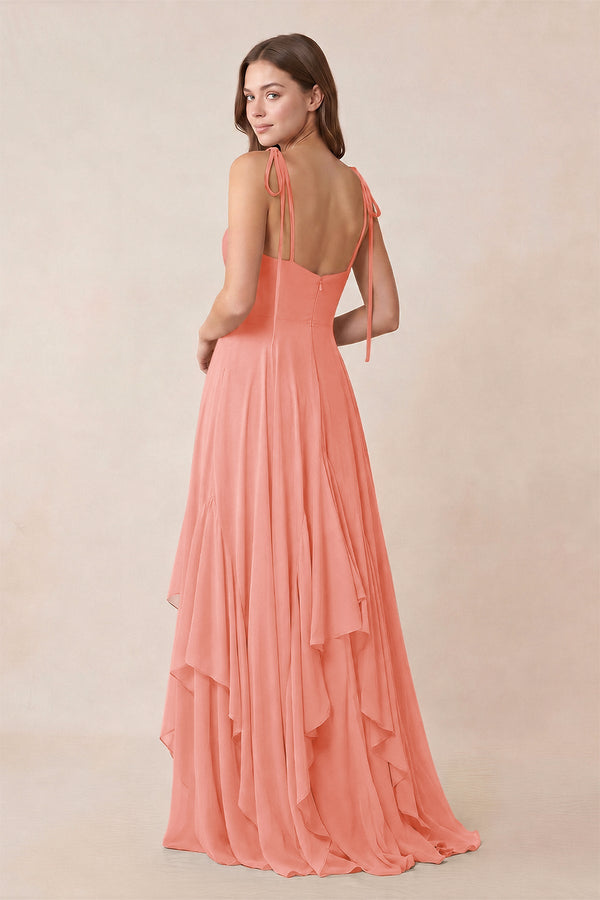 Cami Strap Ruffled A - Line Chiffon Bridesmaid Dress in Rosette - KissProm Bridesmaid Dresses
