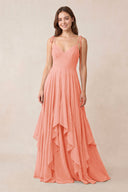 Cami Strap Ruffled A - Line Chiffon Bridesmaid Dress in Rosette - KissProm Bridesmaid Dresses