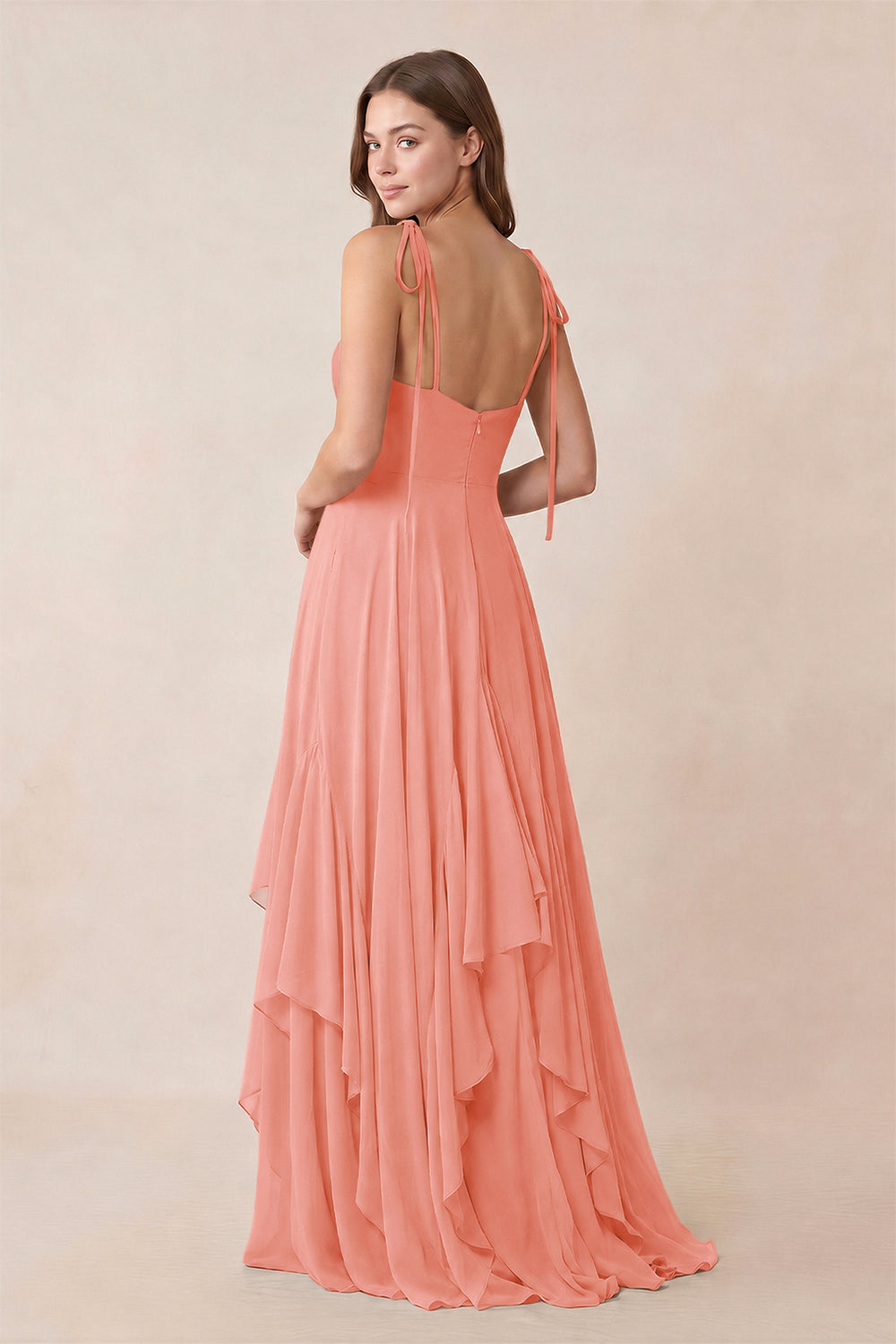 Cami Strap Ruffled A - Line Chiffon Bridesmaid Dress in Rosette - KissProm Bridesmaid Dresses