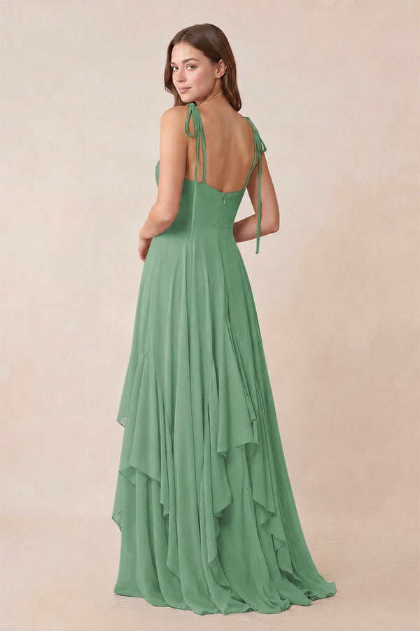 Cami Strap Ruffled A - Line Chiffon Bridesmaid Dress in Sea Glass - KissProm Bridesmaid Dresses