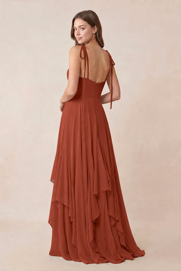 Cami Strap Ruffled A - Line Chiffon Bridesmaid Dress in Spice - KissProm Bridesmaid Dresses
