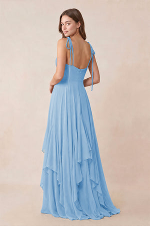 Cami Strap Ruffled A - Line Chiffon Bridesmaid Dress in Steel Blue - KissProm Bridesmaid Dresses
