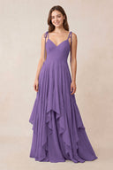 Cami Strap Ruffled A - Line Chiffon Bridesmaid Dress in Tahiti - KissProm Bridesmaid Dresses