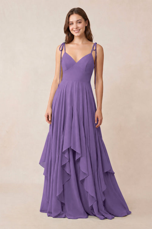Cami Strap Ruffled A - Line Chiffon Bridesmaid Dress in Tahiti - KissProm Bridesmaid Dresses