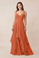 Cami Strap Ruffled A - Line Chiffon Bridesmaid Dress in Terracotta - KissProm Bridesmaid Dresses