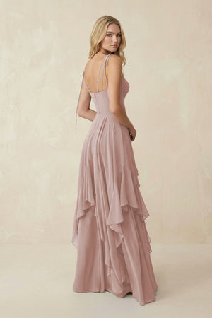 Cami Strap Ruffled A - Line Chiffon Bridesmaid Dress in Toffee - KissProm Bridesmaid Dresses