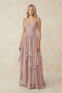 Cami Strap Ruffled A - Line Chiffon Bridesmaid Dress in Toffee - KissProm Bridesmaid Dresses