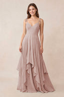 Cami Strap Ruffled A - Line Chiffon Bridesmaid Dress in Toffee - KissProm Bridesmaid Dresses