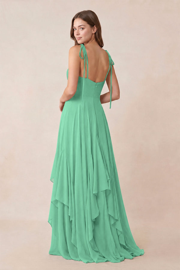 Cami Strap Ruffled A - Line Chiffon Bridesmaid Dress in Turquoise - KissProm Bridesmaid Dresses