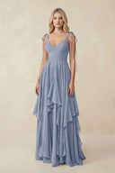 Cami Strap Ruffled A - Line Chiffon Bridesmaid Dress in Twilight - KissProm Bridesmaid Dresses