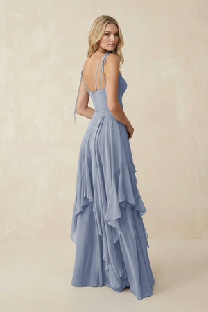 Cami Strap Ruffled A - Line Chiffon Bridesmaid Dress in Twilight - KissProm Bridesmaid Dresses