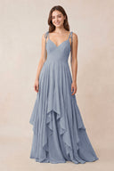 Cami Strap Ruffled A - Line Chiffon Bridesmaid Dress in Twilight - KissProm Bridesmaid Dresses