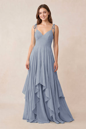 Cami Strap Ruffled A - Line Chiffon Bridesmaid Dress in Twilight - KissProm Bridesmaid Dresses