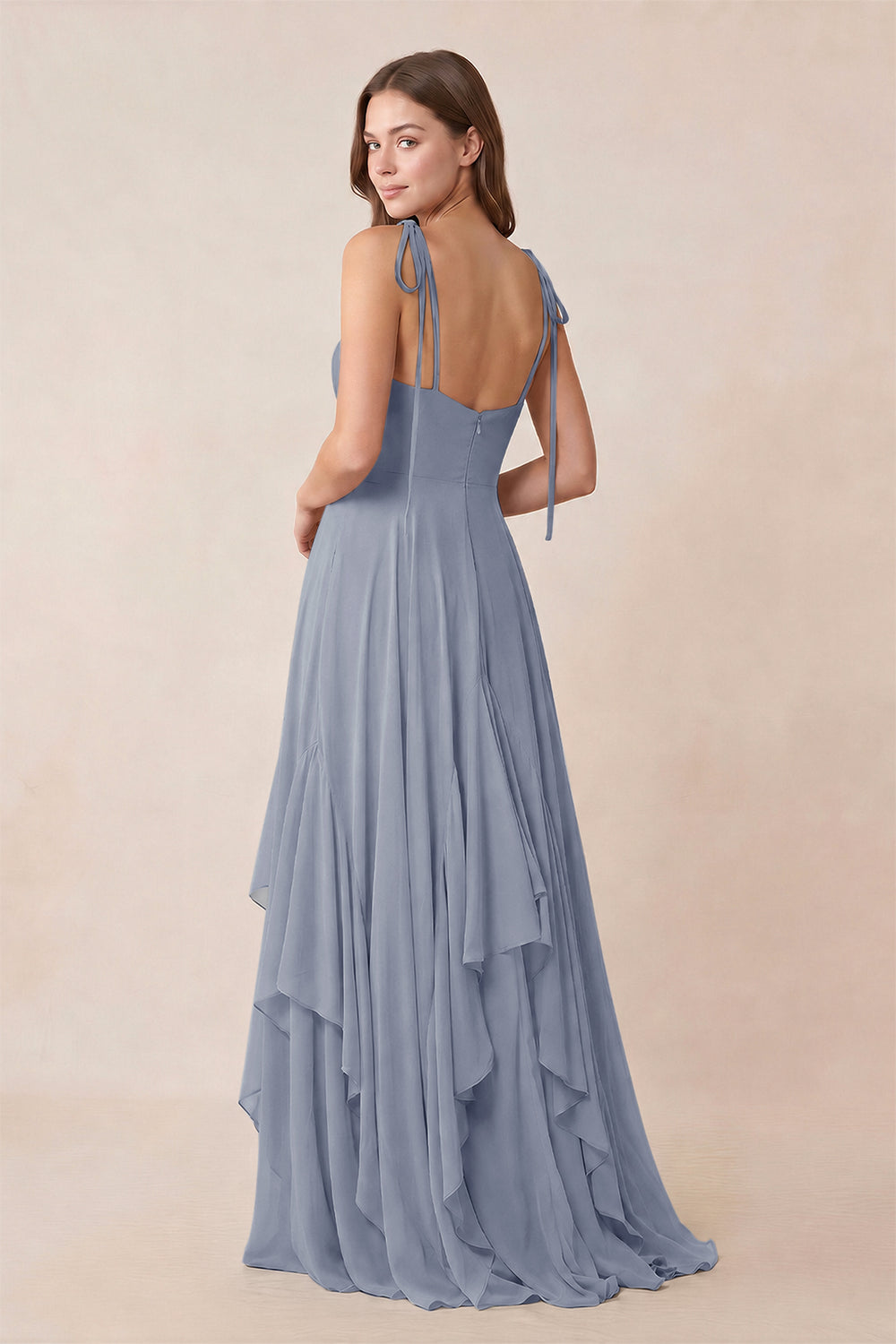 Cami Strap Ruffled A - Line Chiffon Bridesmaid Dress in Twilight - KissProm Bridesmaid Dresses