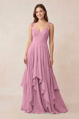 Cami Strap Ruffled A - Line Chiffon Bridesmaid Dress in Vintage Mauve - KissProm Bridesmaid Dresses