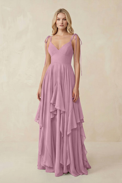 Cami Strap Ruffled A-Line Chiffon Bridesmaid Dress in Vintage Mauve Cami Strap Ruffled A-Line Chiffon Bridesmaid Dress in Vintage Mauve