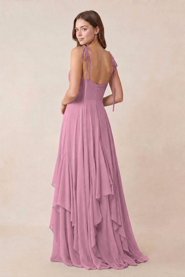 Cami Strap Ruffled A - Line Chiffon Bridesmaid Dress in Vintage Mauve - KissProm Bridesmaid Dresses