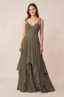 Cami Strap Ruffled A - Line Chiffon Bridesmaid Dress in Willow Green - KissProm Bridesmaid Dresses