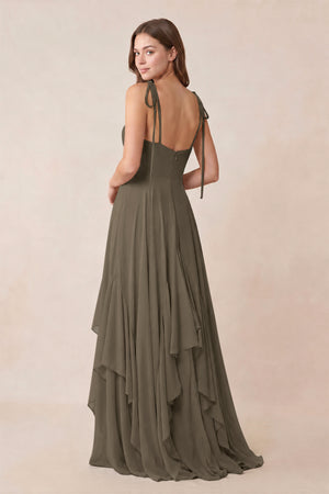 Cami Strap Ruffled A - Line Chiffon Bridesmaid Dress in Willow Green - KissProm Bridesmaid Dresses