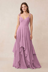Cami Strap Ruffled A - Line Chiffon Bridesmaid Dress in Wisteria - KissProm Bridesmaid Dresses