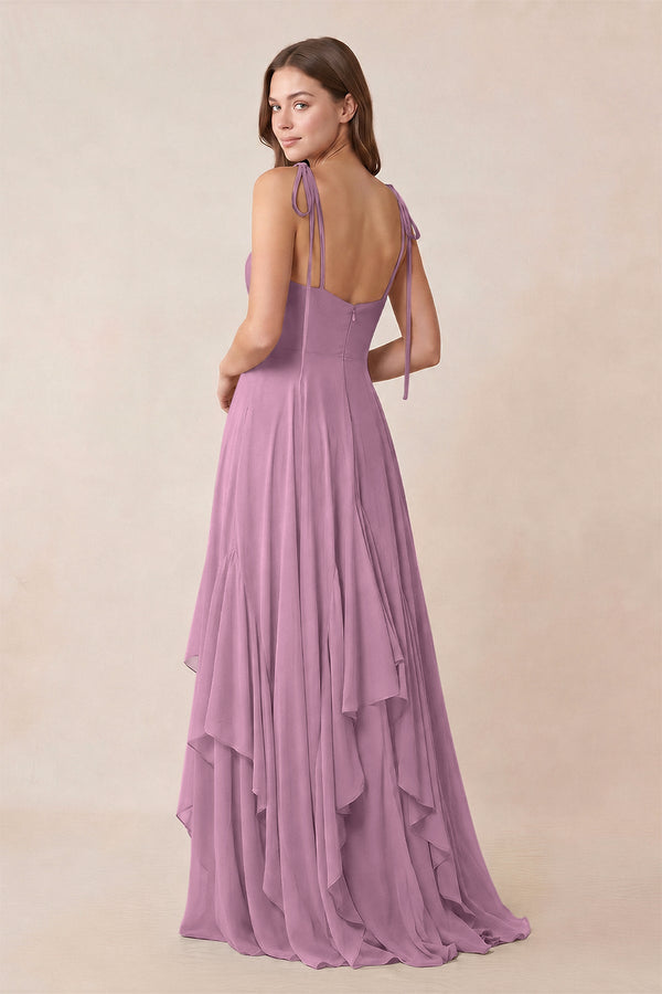 Cami Strap Ruffled A - Line Chiffon Bridesmaid Dress in Wisteria - KissProm Bridesmaid Dresses