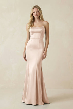 Cami Strap Ruffled Satin Bridesmaid Dress With Bow in Buttercream - KissProm Bridesmaid Dresses