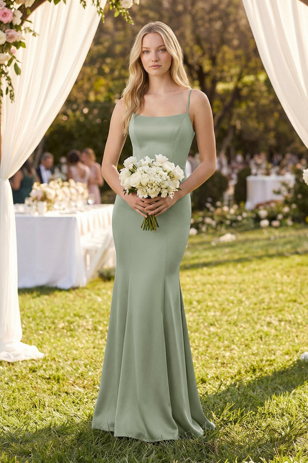 Cami Strap Ruffled Satin Bridesmaid Dress With Bow in Dove Gray - KissProm Bridesmaid Dresses