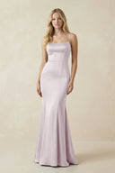 Cami Strap Ruffled Satin Bridesmaid Dress With Bow in Dusk - KissProm Bridesmaid Dresses