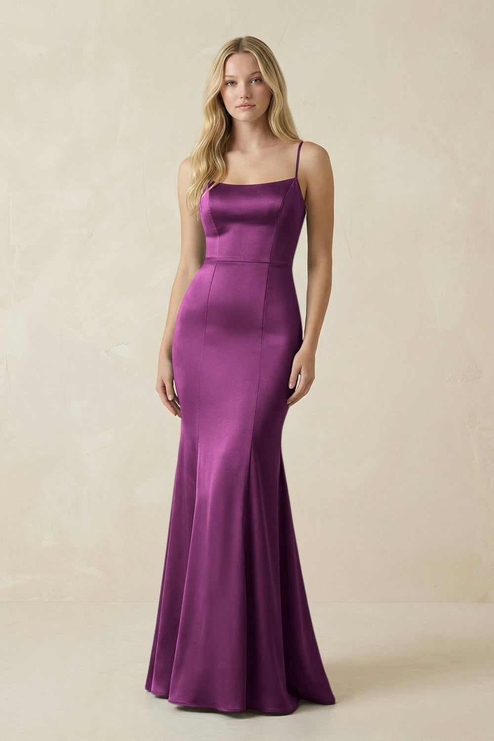 Cami Strap Ruffled Satin Bridesmaid Dress With Bow in Fig - KissProm Bridesmaid Dresses