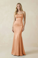 Cami Strap Ruffled Satin Bridesmaid Dress With Bow in Golden Champagne - KissProm Bridesmaid Dresses