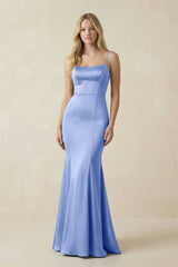 Cami Strap Ruffled Satin Bridesmaid Dress With Bow in Ice - KissProm Bridesmaid Dresses