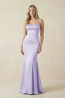 Cami Strap Ruffled Satin Bridesmaid Dress With Bow in Lavender - KissProm Bridesmaid Dresses