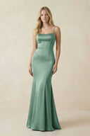 Cami Strap Ruffled Satin Bridesmaid Dress With Bow in Mint Green - KissProm Bridesmaid Dresses