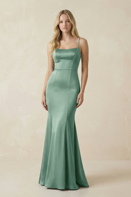 Cami Strap Ruffled Satin Bridesmaid Dress With Bow in Mint Green - KissProm Bridesmaid Dresses