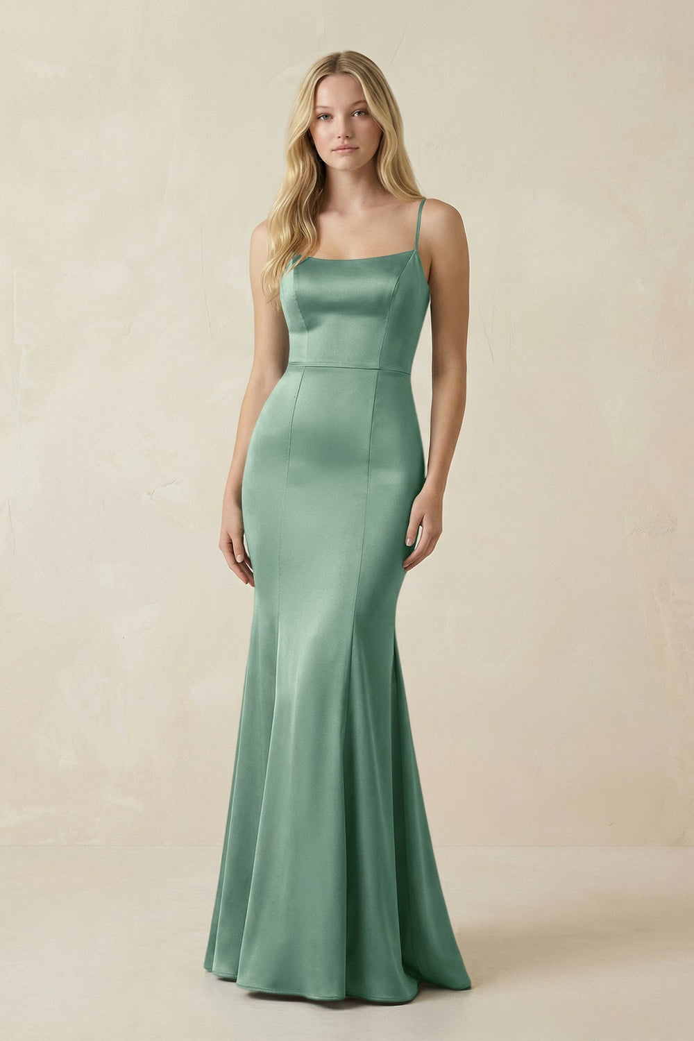 Cami Strap Ruffled Satin Bridesmaid Dress With Bow in Mint Green - KissProm Bridesmaid Dresses