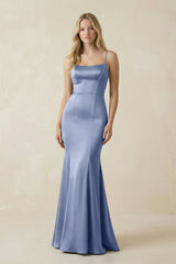 Cami Strap Ruffled Satin Bridesmaid Dress With Bow in Mist - KissProm Bridesmaid Dresses