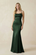 Cami Strap Ruffled Satin Bridesmaid Dress With Bow in Moss - KissProm Bridesmaid Dresses