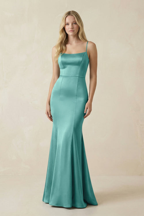 Cami Strap Ruffled Satin Bridesmaid Dress With Bow in Pale Pistachio - KissProm Bridesmaid Dresses