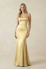 Cami Strap Ruffled Satin Bridesmaid Dress With Bow in Pastel Yellow - KissProm Bridesmaid Dresses