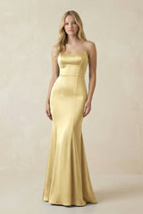 Cami Strap Ruffled Satin Bridesmaid Dress With Bow in Pastel Yellow - KissProm Bridesmaid Dresses