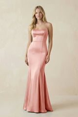 Cami Strap Ruffled Satin Bridesmaid Dress With Bow in Rose Petal - KissProm Bridesmaid Dresses