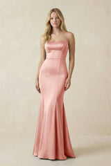 Cami Strap Ruffled Satin Bridesmaid Dress With Bow in Rose Petal - KissProm Bridesmaid Dresses