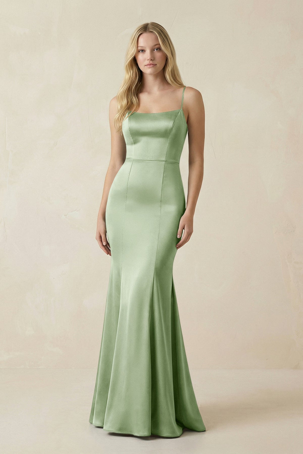 Cami Strap Ruffled Satin Bridesmaid Dress With Bow in Sage - KissProm Bridesmaid Dresses
