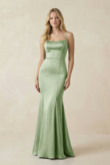 Cami Strap Ruffled Satin Bridesmaid Dress With Bow in Sage - KissProm Bridesmaid Dresses