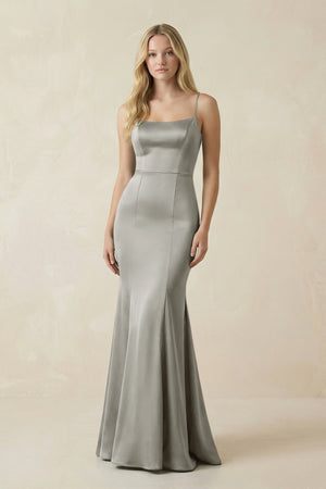 Cami Strap Ruffled Satin Bridesmaid Dress With Bow in Silver - KissProm Bridesmaid Dresses